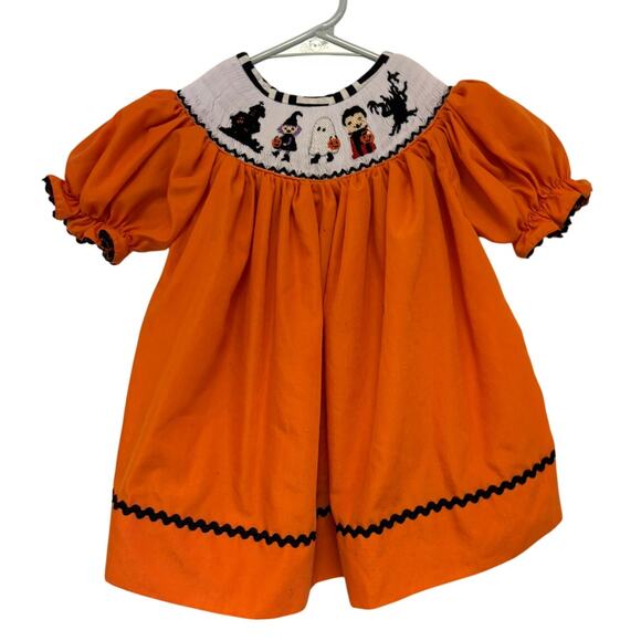 Five Little Monkeys Smoked Embroidered Halloween Dress Orange 2T - Picture 1 of 4